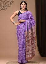 Purple Cotton Mul Sarees Party Wear Digital Printed Saree