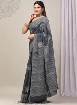 Grey Cotton Mul Sarees Party Wear Digital Printed Saree