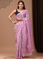 Pink Cotton Mul Sarees Party Wear Digital Printed Saree