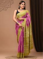 Pink Green Cotton Mul Sarees Party Wear Digital Printed Saree