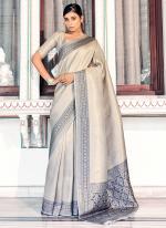 Grey Kanjivaram Silk Party Wear Weaving Saree