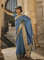 Sea Blue Khaddi Silk Party Wear Weaving Saree