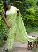 Green Linen Party Wear Digital Printed Saree