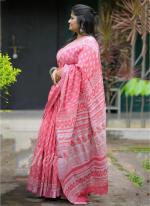 Pink Linen Party Wear Digital Printed Saree