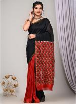 Black Chanderi Silk Party Wear Digital Printed Saree