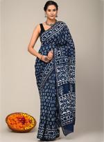 Blue Chanderi Silk Party Wear Digital Printed Saree