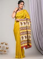 Yellow Chanderi Silk Party Wear Digital Printed Saree