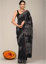 Black Chanderi Silk Party Wear Digital Printed Saree