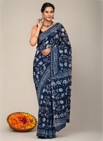 Blue Chanderi Silk Party Wear Digital Printed Saree