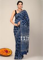 Blue Chanderi Silk Party Wear Digital Printed Saree