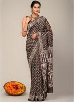 Brown Chanderi Silk Party Wear Digital Printed Saree