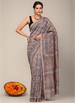 Grey Chanderi Silk Party Wear Digital Printed Saree