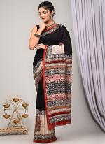 Black Chanderi Silk Party Wear Digital Printed Saree