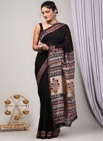 Black Chanderi Silk Party Wear Digital Printed Saree