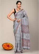 Grey Chanderi Silk Party Wear Digital Printed Saree