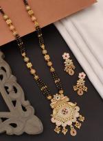 Adorable Gold Plated Rajwadi Style Long Mangalsutra With Earrings