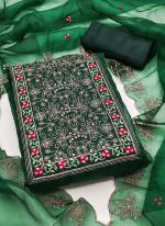 Green Organza Silk Traditional Wear Embroidery Work Dress Material