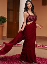 Red 9000 Velvet Party Wear Embroidery Work Saree