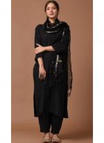 Black Heavy Cotton Festival Wear Plain Readymade Kurti With pant And Dupatta