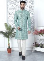 Firozi Jaquard Silk Party Wear Pattern Pc Work Readymade Mens Indo Western