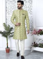 Green Jaquard Silk Party Wear Pattern Pc Work Readymade Mens Indo Western