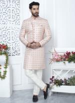 Pink Jaquard Silk Party Wear Pattern Pc Work Readymade Mens Indo Western