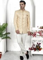 Cream Imported Jaquard Silk Party Wear Pattern Pc Work Readymade Mens Jacket