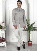Grey Imported Jaquard Silk Party Wear Pattern Pc Work Readymade Mens Jacket