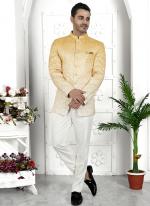 Yellow Imported Jaquard Silk Party Wear Pattern Pc Work Readymade Mens Jacket