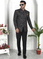 Grey Imported Jaquard Silk Party Wear Pattern Pc Work Readymade Mens Jacket