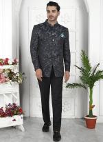 Sky Blue Imported Jaquard Silk Party Wear Pattern Pc Work Readymade Mens Jacket