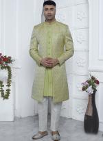 Green Jaquard Silk Party Wear Pattern Pc Work Readymade Mens Indo Western