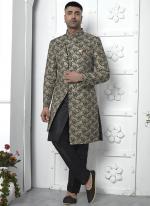 Black Jaquard Silk Party Wear Pattern Pc Work Readymade Mens Indo Western