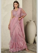 Baby Pink Imported Sartin Silk Party Wear Shimmer Work Ready To wear Saree