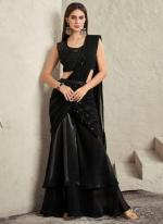 Black Imported Sartin Silk Party Wear Shimmer Work Saree