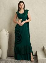Dark Green Imported Sartin Silk Party Wear Shimmer Work Ready To wear Saree