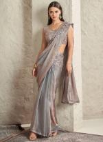 Grey Imported Sartin Silk Party Wear Shimmer Work Ready To wear Saree