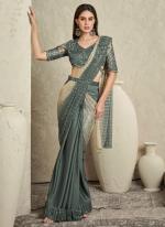 Grey Imported Sartin Silk Party Wear Shimmer Work Ready To wear Saree