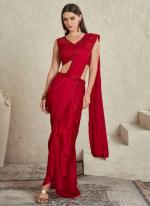 Red Imported Sartin Silk Party Wear Shimmer Work Ready To wear Saree