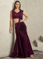 Wine Imported Sartin Silk Party Wear Shimmer Work Ready To wear Saree