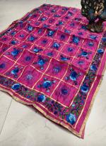 Dark Pink Pure Tassar Silk Festival Wear Embroidery Work Dupatta