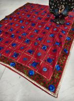 Red Pure Tassar Silk Festival Wear Embroidery Work Dupatta