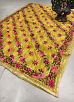 Yellow Pure Tassar Silk Festival Wear Embroidery Work Dupatta