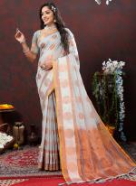 Grey Soft Cotton Party Wear Zari Work Saree