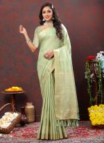 Green Soft Cotton Party Wear Zari Work Saree