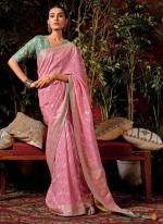 Baby Pink Pure Viscose Dola Silk Party Wear Zari Work Saree