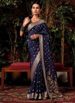 Navy Blue Pure Viscose Dola Silk Party Wear Zari Work Saree