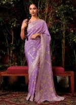 Purple Pure Viscose Dola Silk Party Wear Zari Work Saree