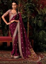 Wine Pure Viscose Dola Silk Party Wear Zari Work Saree