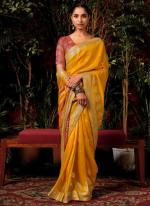 Yellow Pure Viscose Dola Silk Party Wear Zari Work Saree